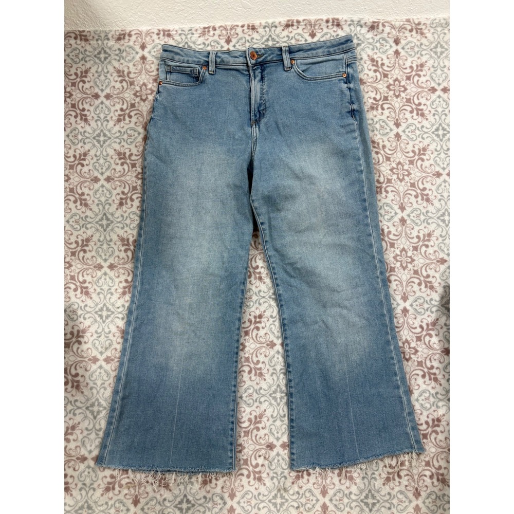 Lauren Conrad Flare Jeans Light Wash Raw Hem High Rise Blue Denim Size 16